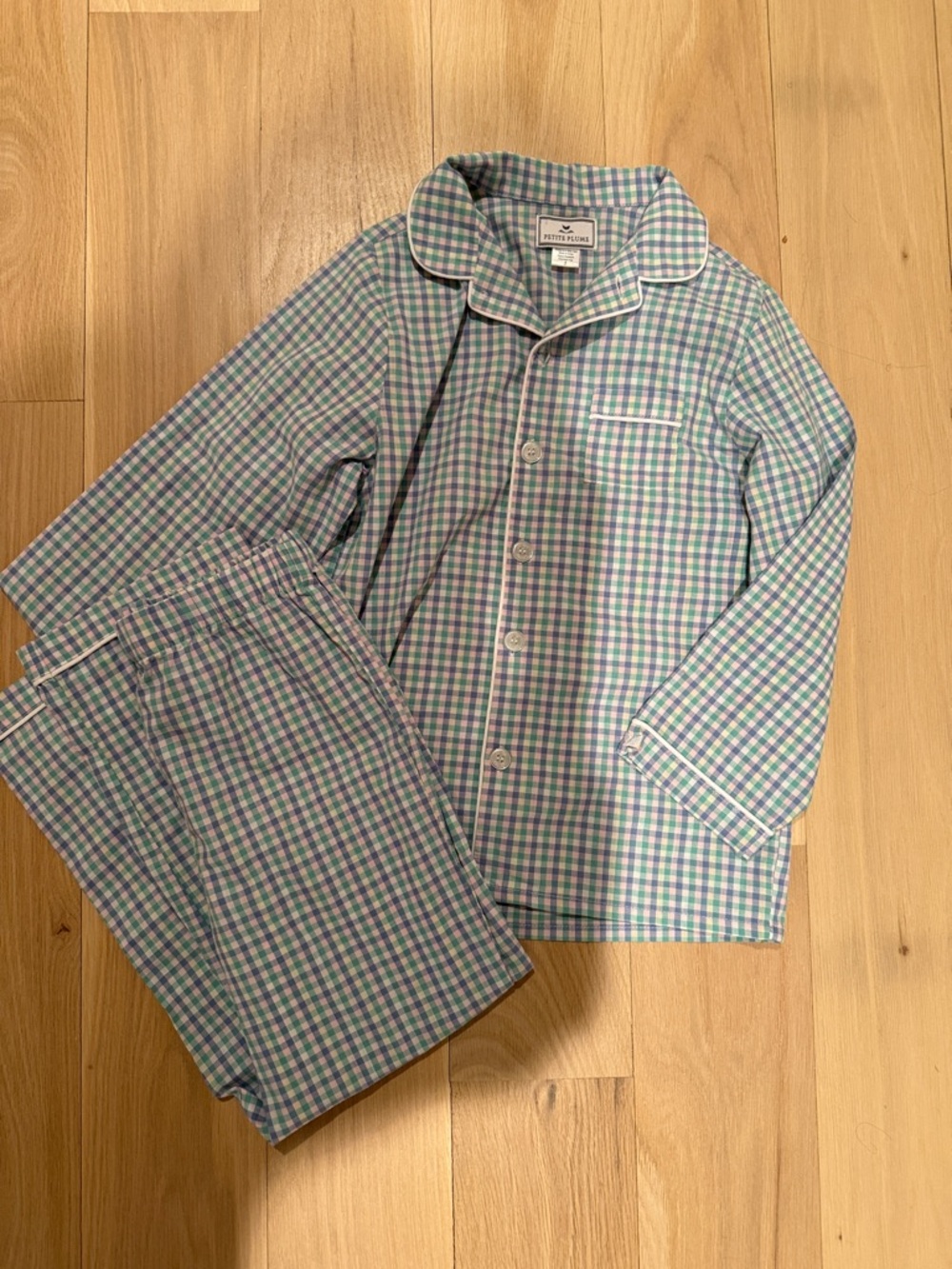 Petite Plume never worn Checked Two-Piece Pajama Set in Light Blue & Lavender